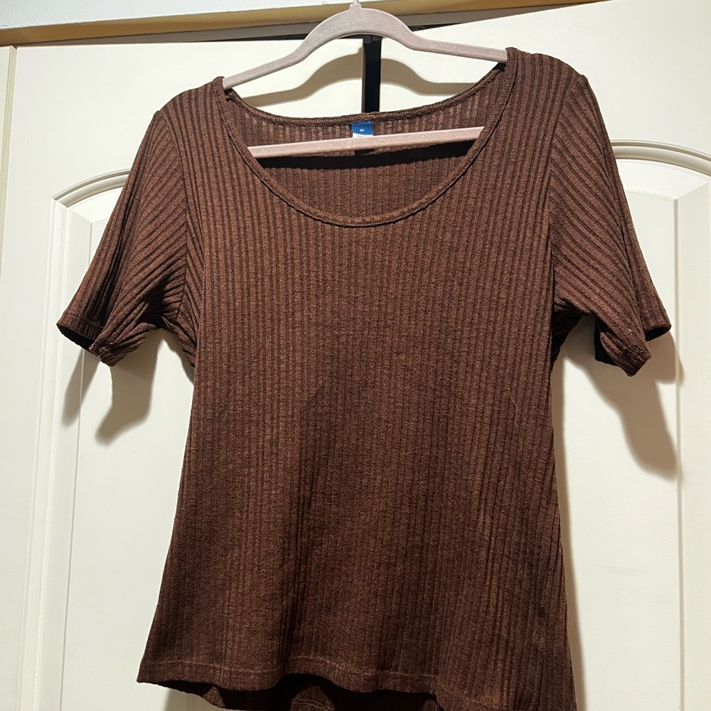 Old Navy Chocolate Ribbed Short Sleeve Top
